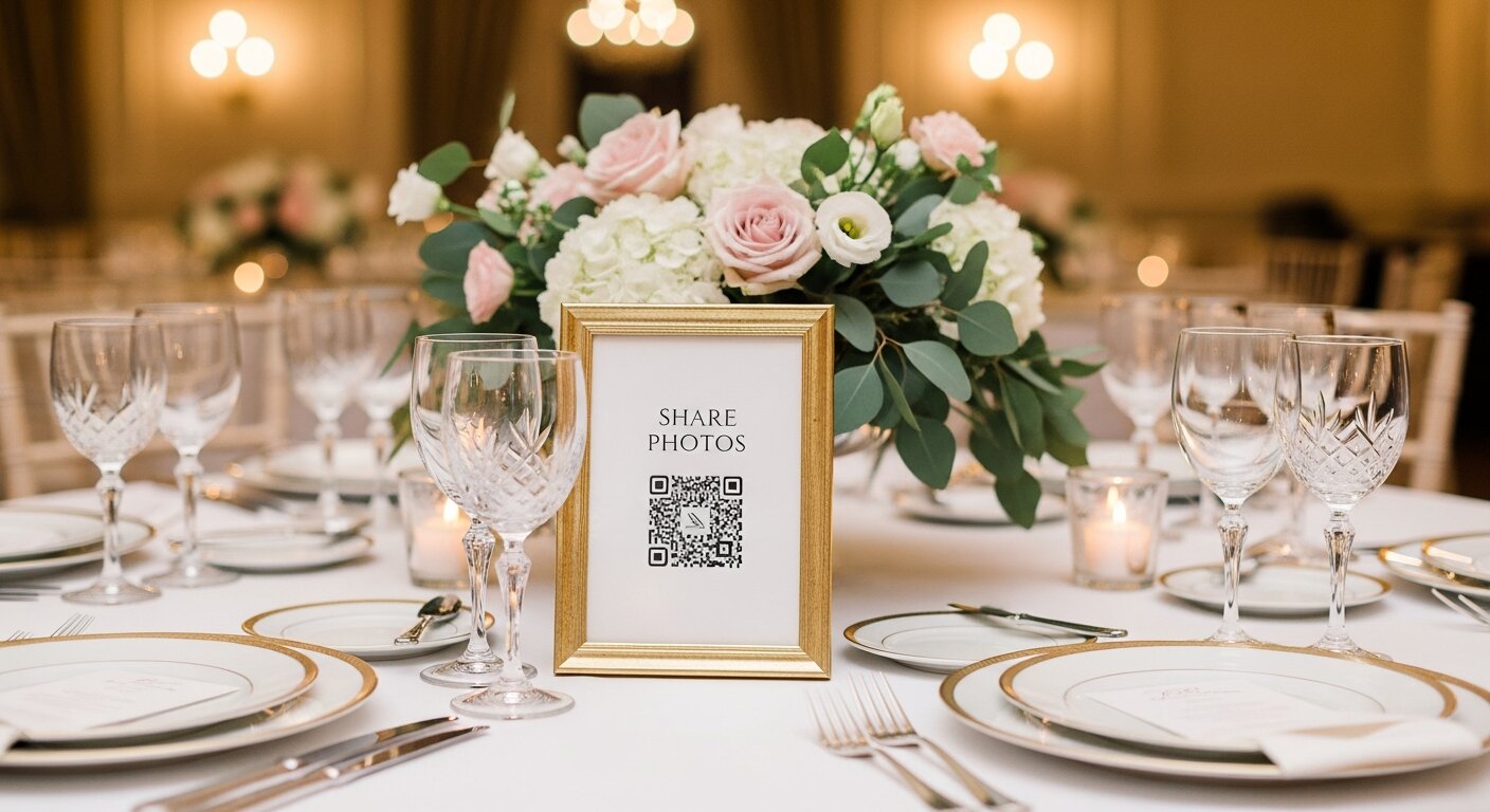 Elegant wedding table with QR code display