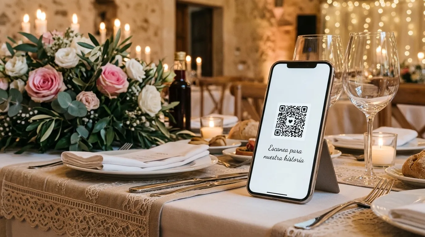 Invitado escaneando un código QR para abrir el álbum de fotos del cumpleaños