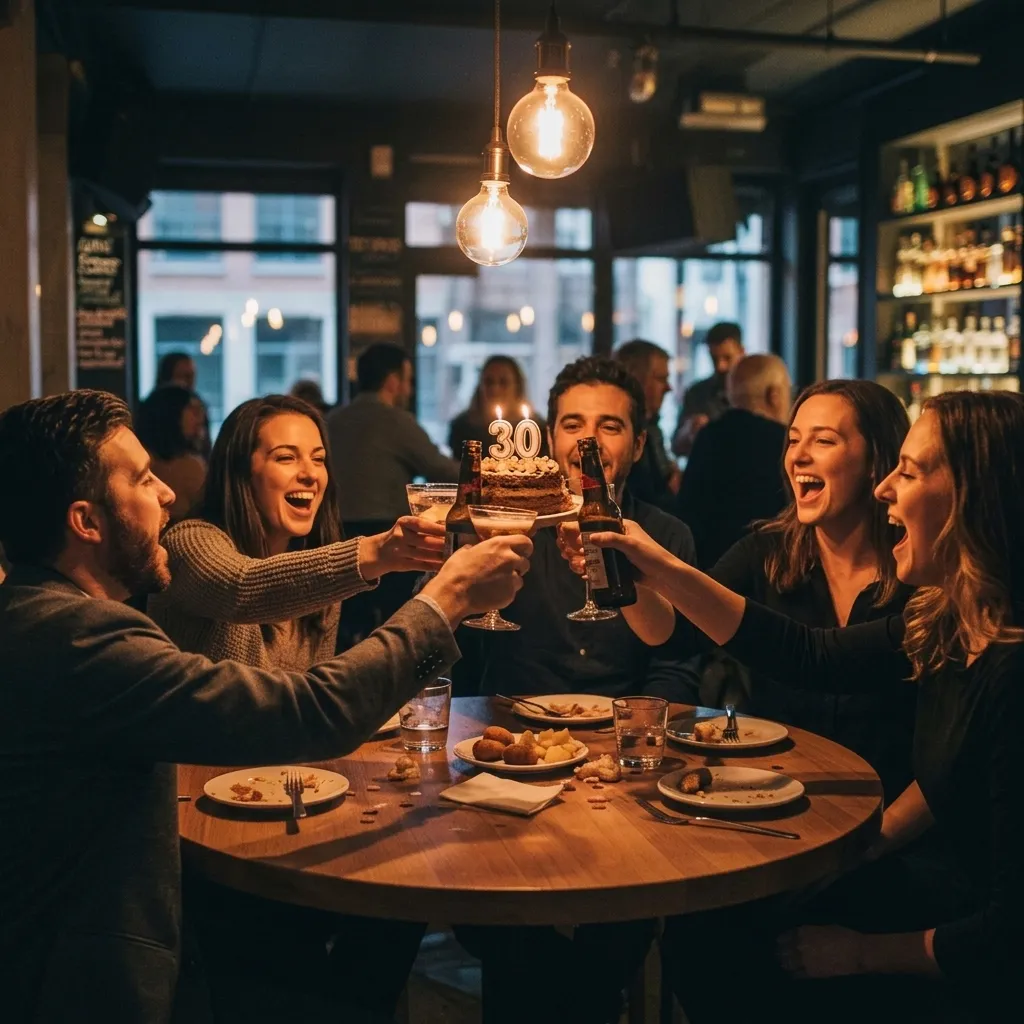 Amigos y familiares tomando fotos espontáneas en una fiesta de cumpleaños