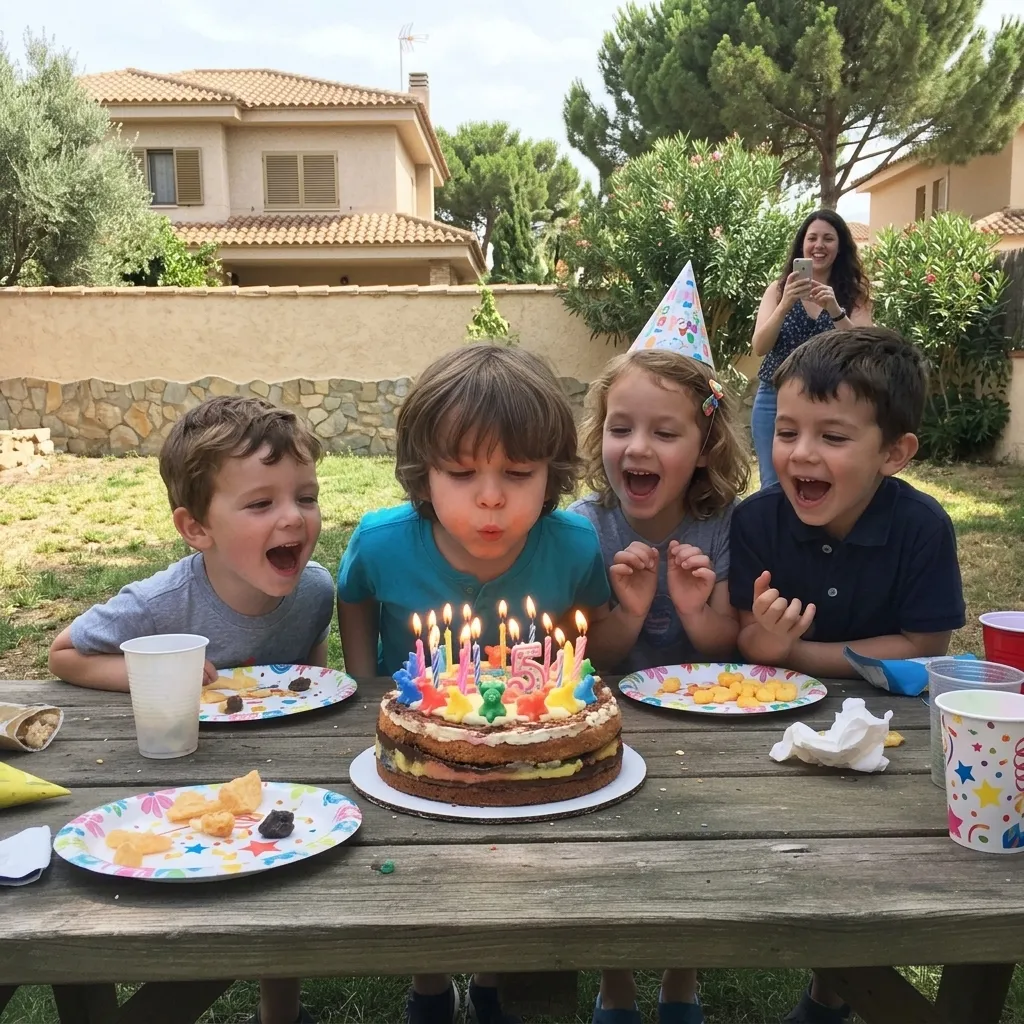El momento del pastel de cumpleaños fotografiado por los invitados