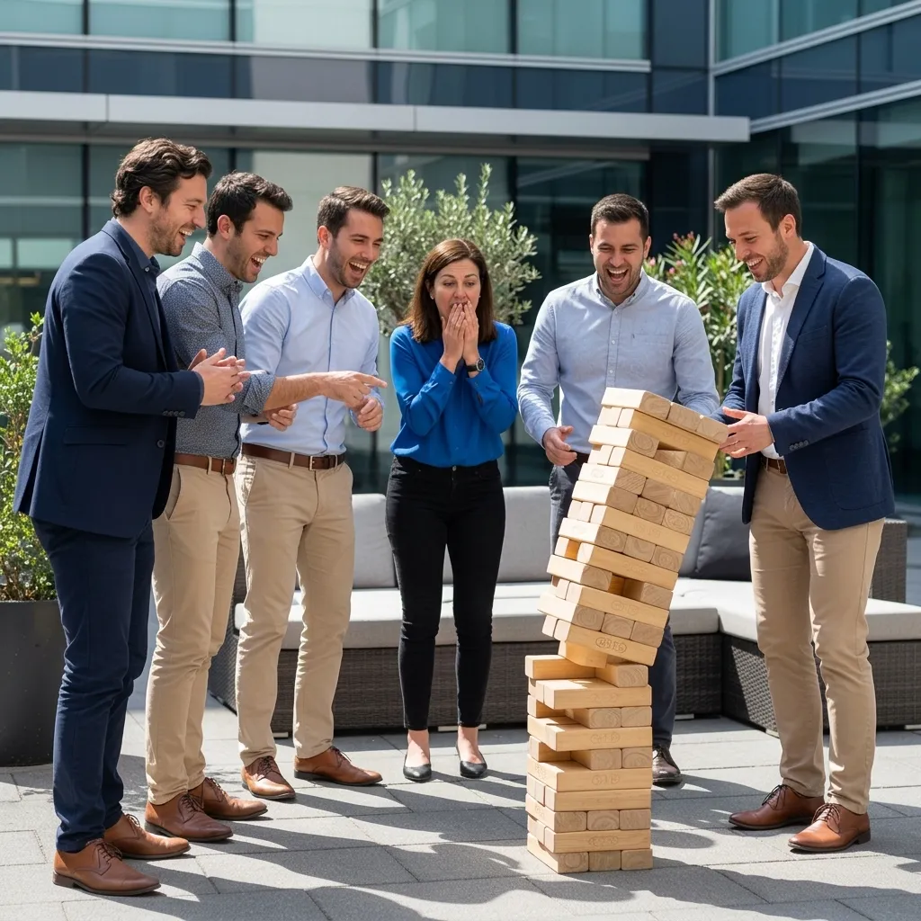 Miembros del equipo de una empresa conversando durante un evento