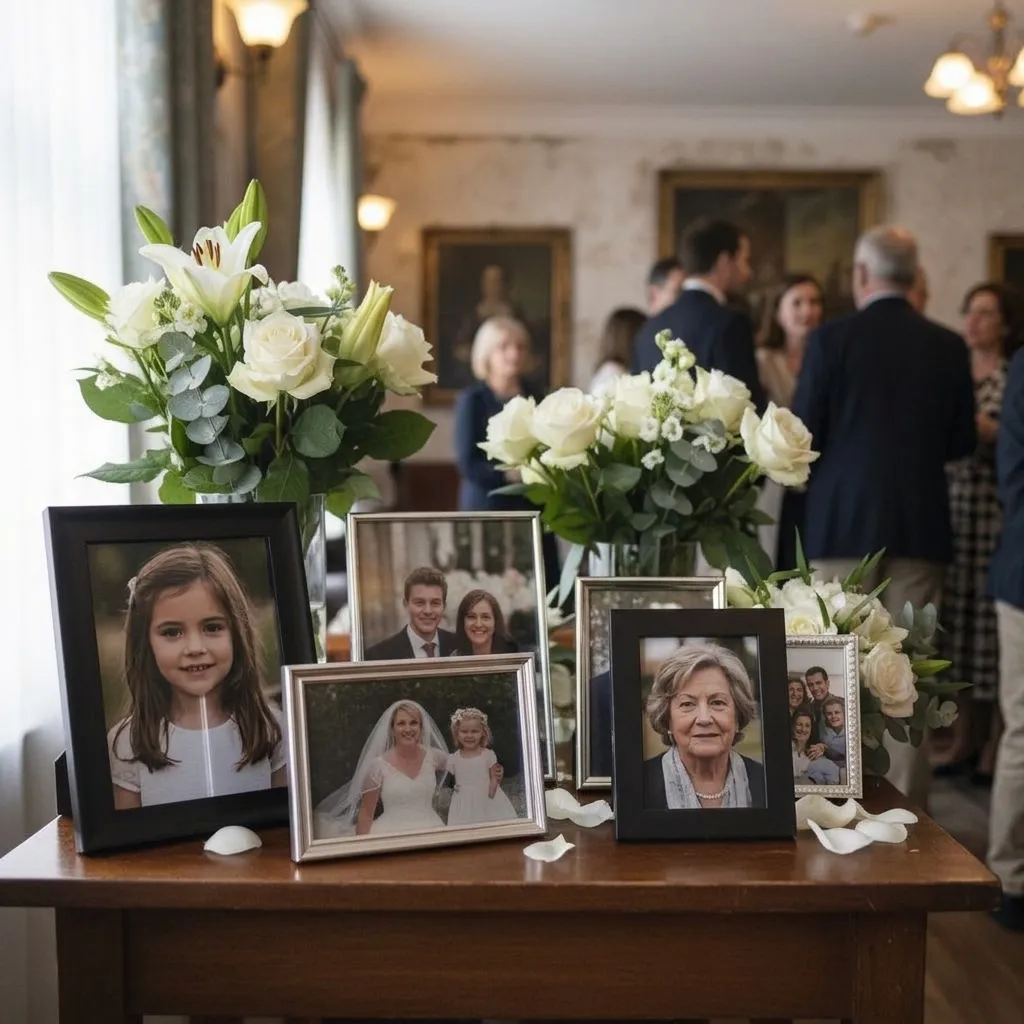 Fotos familiares expuestas durante un encuentro conmemorativo