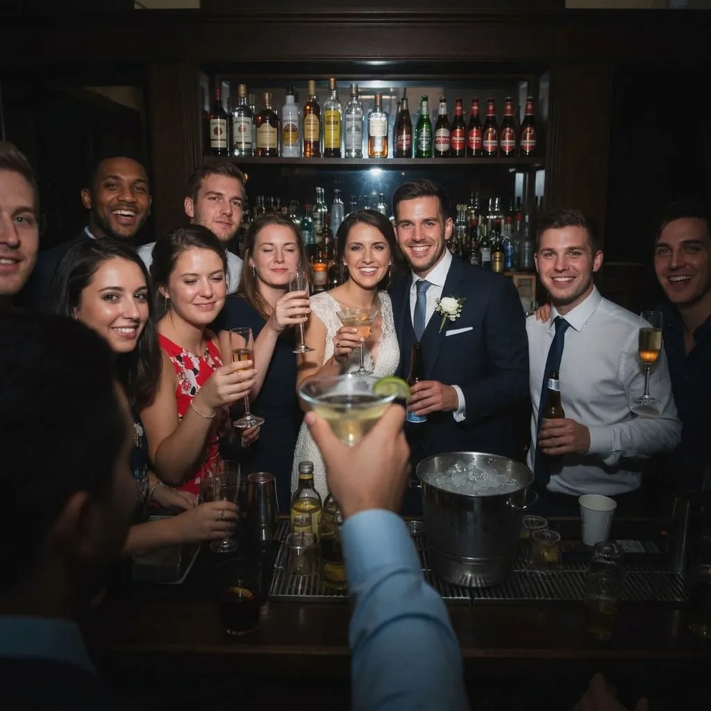 Amigos tomándose una selfie de grupo durante una fiesta