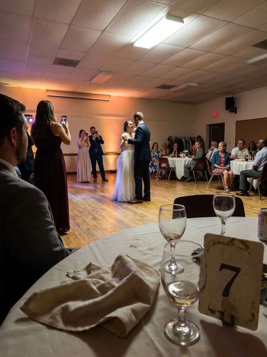 Una foto del primer baile tomada por un invitado con su teléfono desde su mesa
