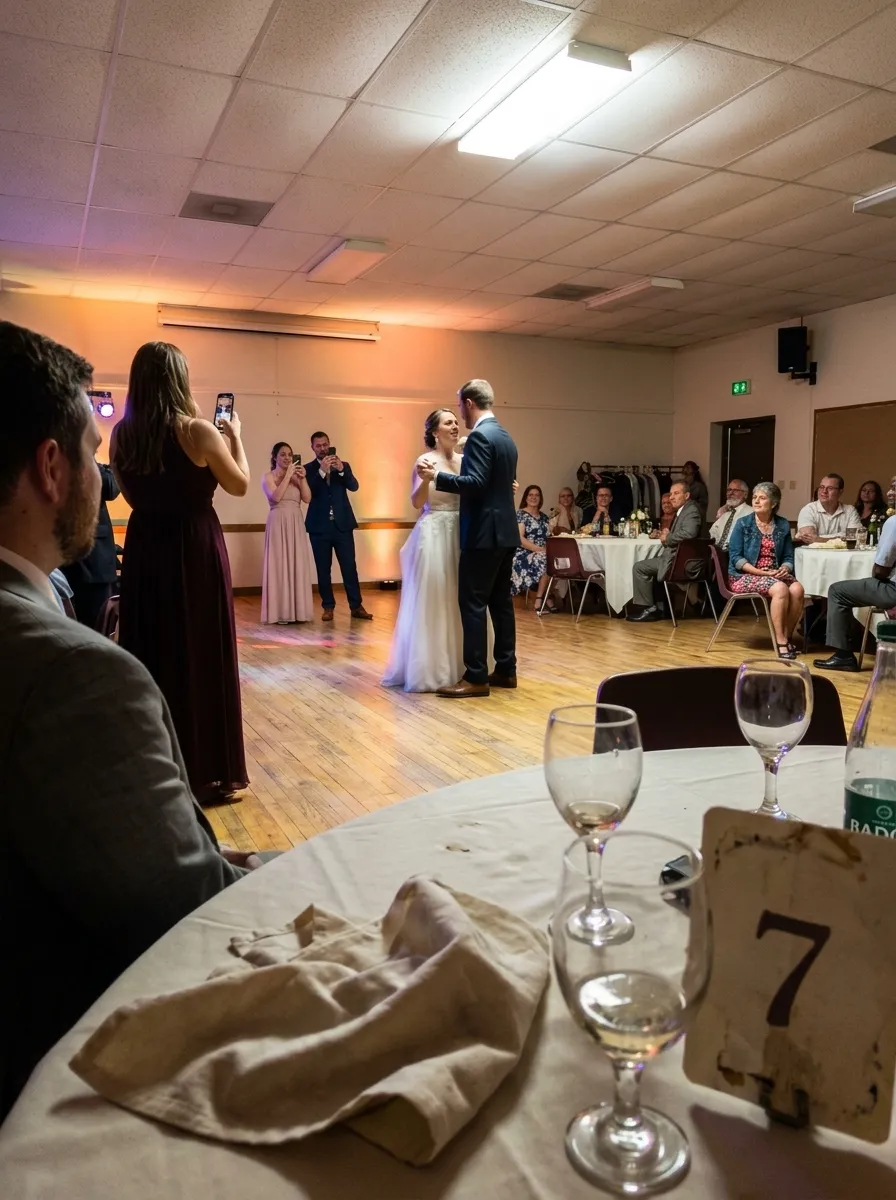 Une photo de la première danse prise par un invité depuis sa table avec son téléphone