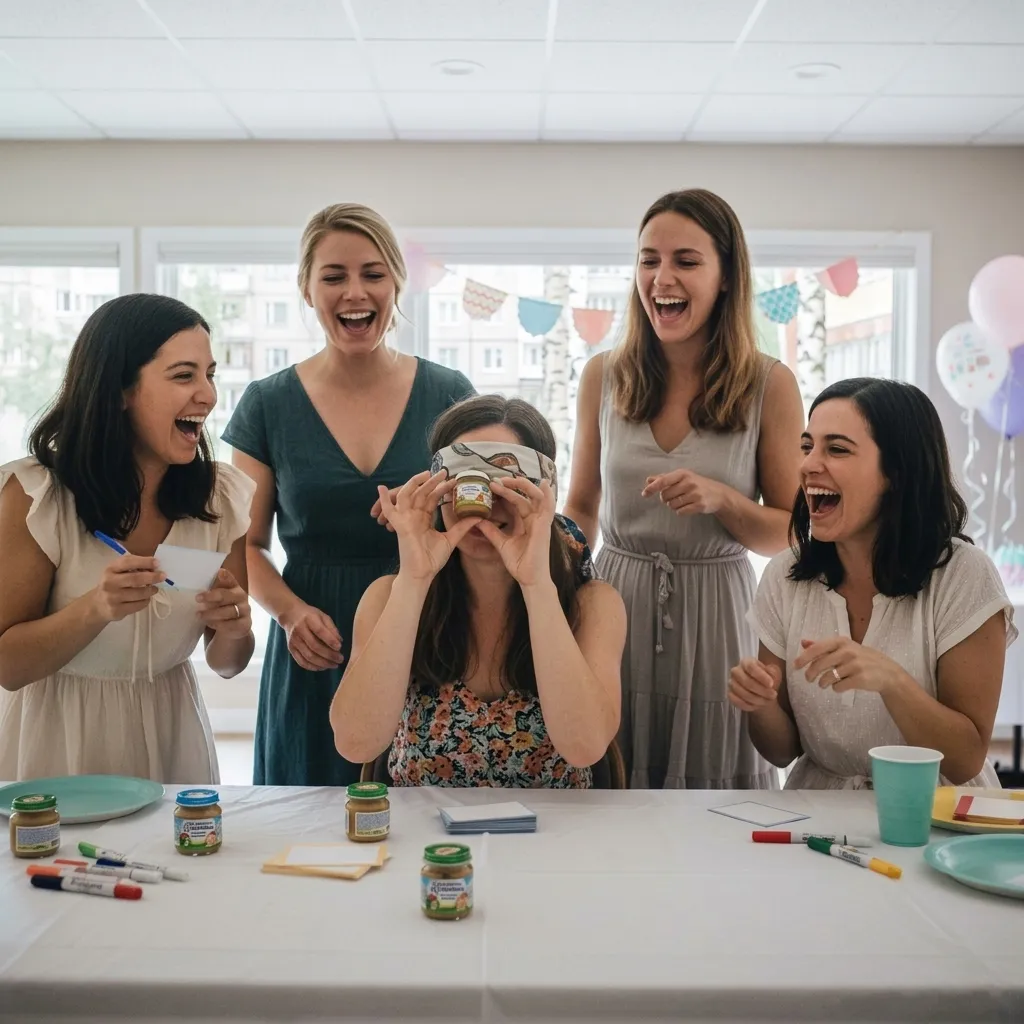 Стол с десертами и подарками на baby shower до прихода гостей