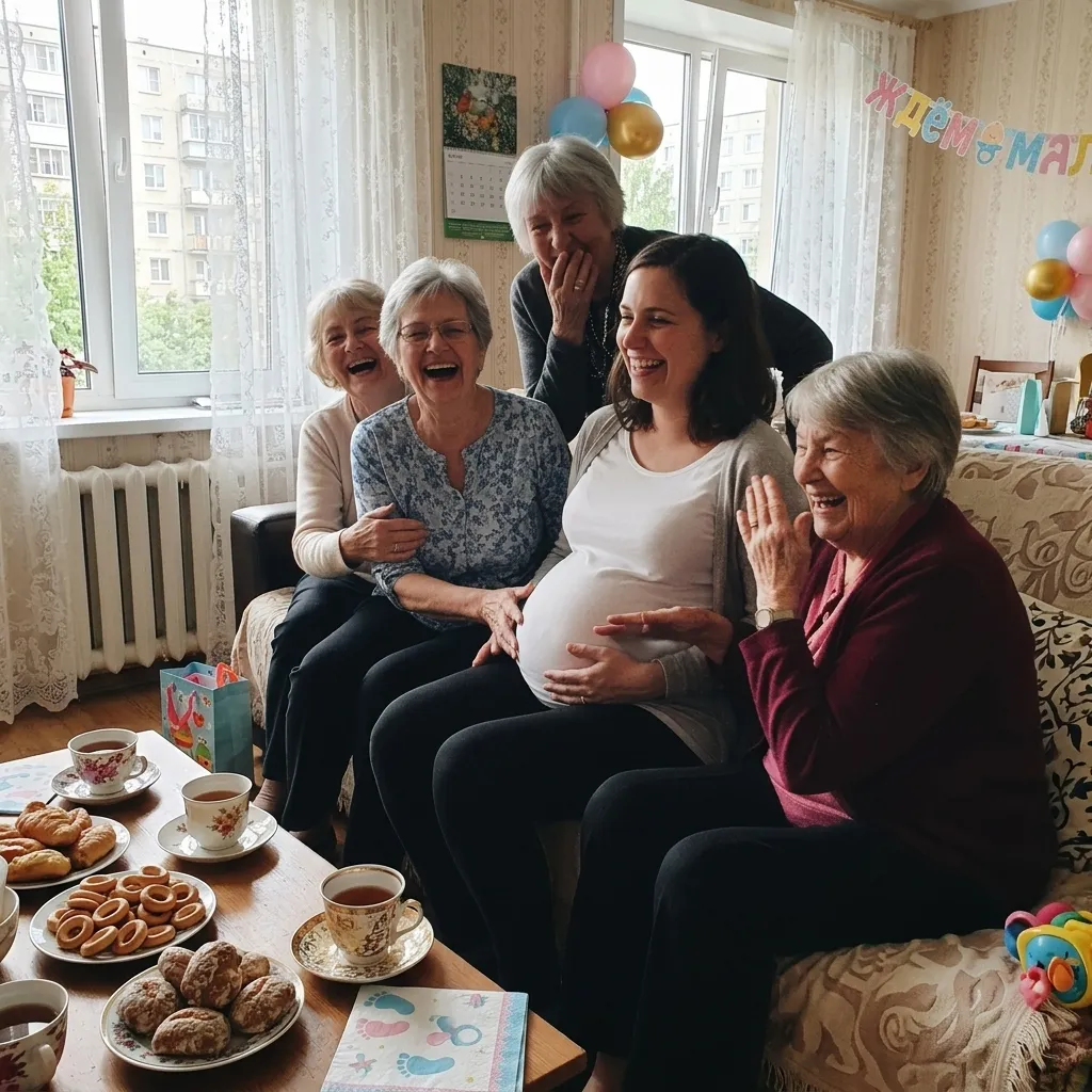 Друзья позируют вместе на baby shower