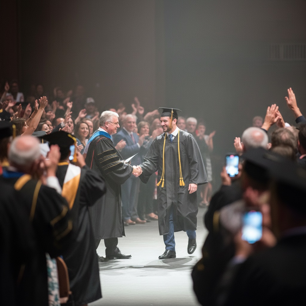 Graduate walking across the stage at a graduation ceremony