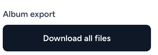 Album export panel with the Download all files button