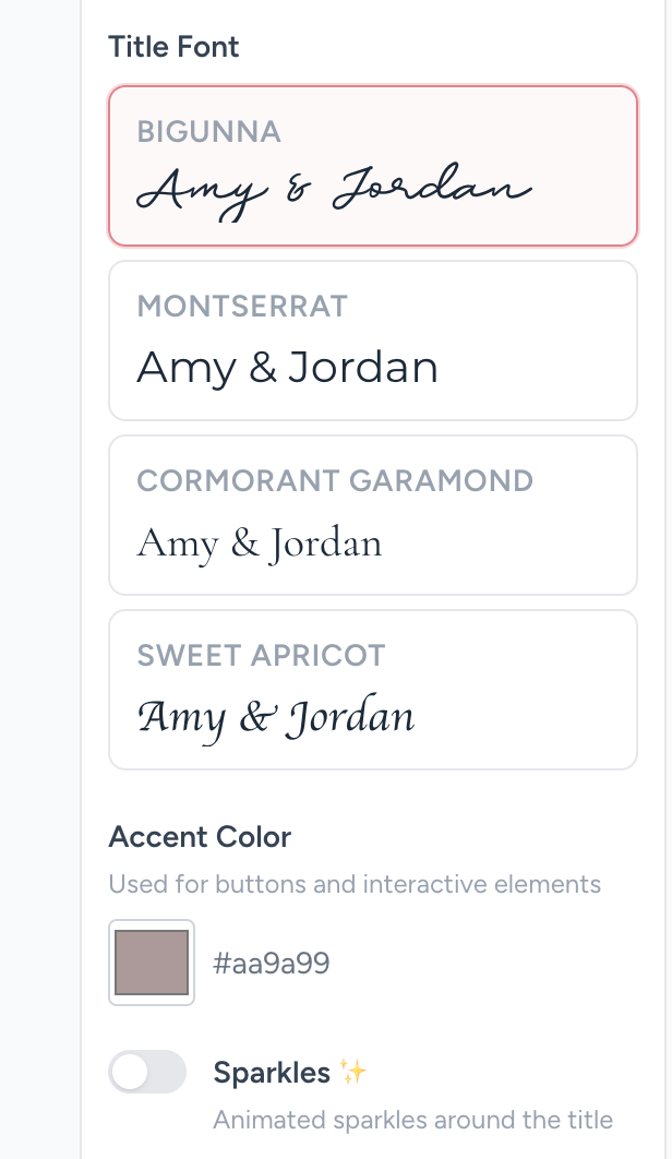 Title font choices and accent-colour controls