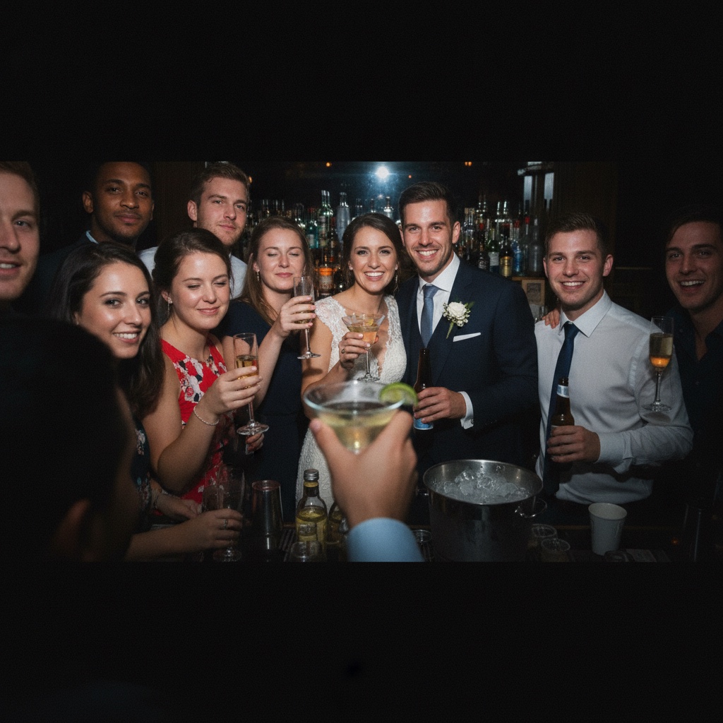 Friends taking a group selfie during a party