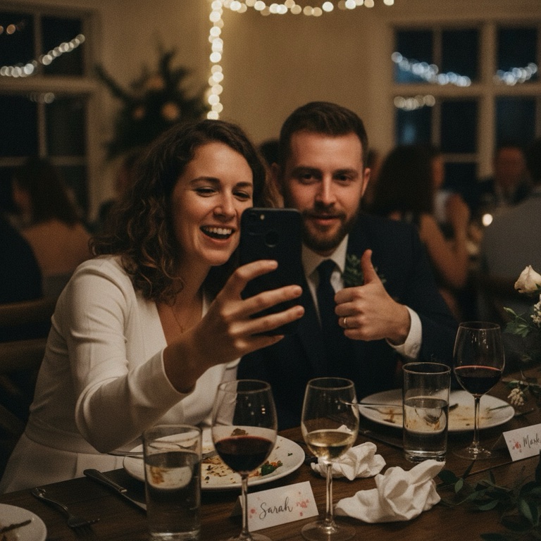 Wedding guest recording a short video message