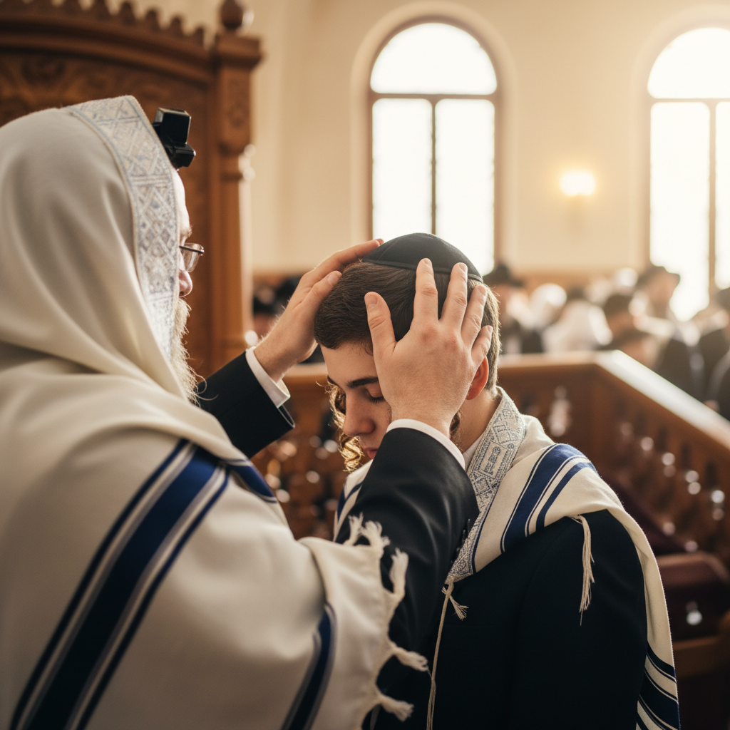 Rabbi giving a blessing during a bar mitzvah