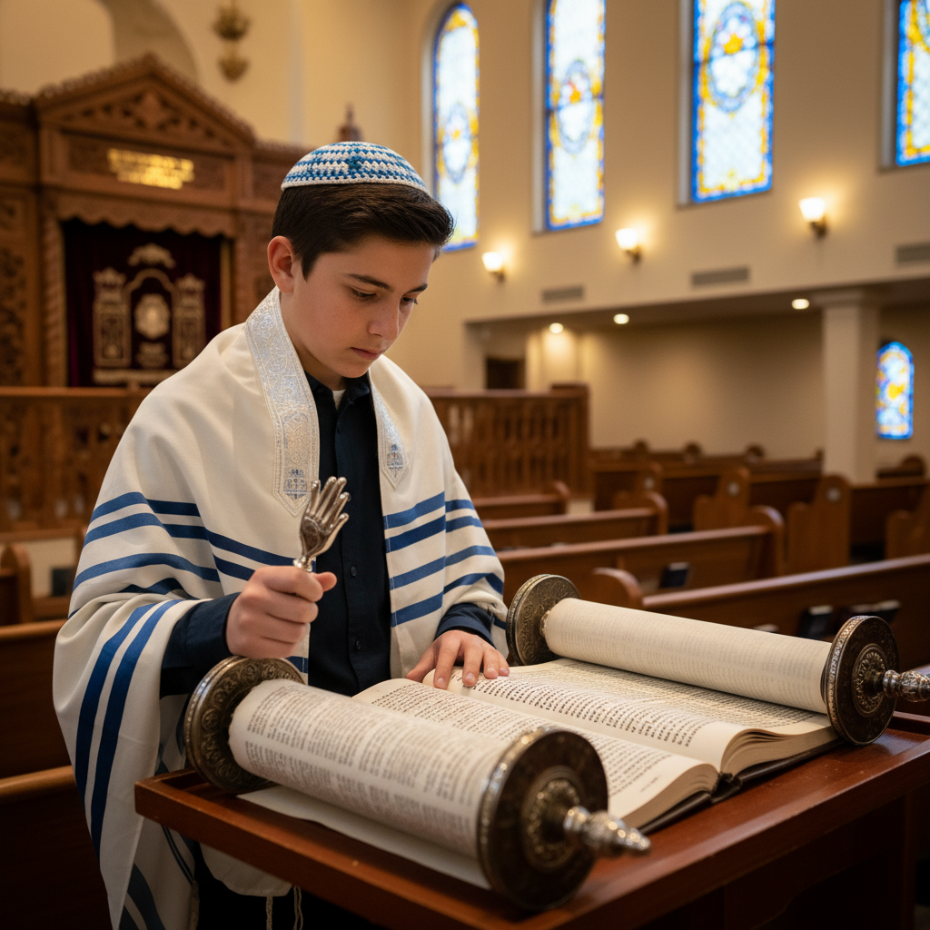 Reading from the Torah during the bar mitzvah service
