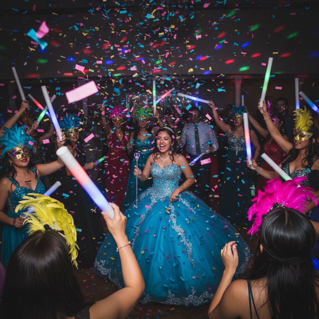 Hora loca confetti chaos on the quinceañera dance floor
