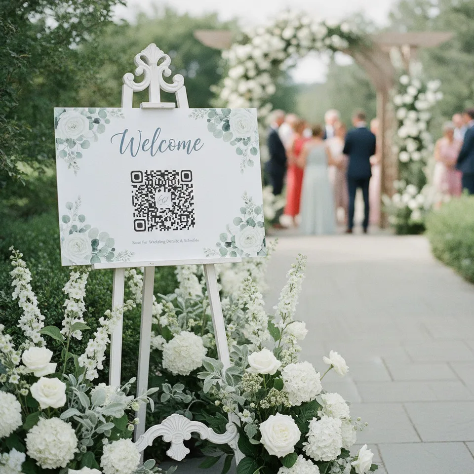 A guest's camera view of an event QR sign